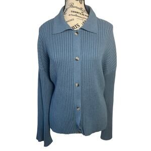 Sincerely Jules Blue Ribbed Cardigan Sweater